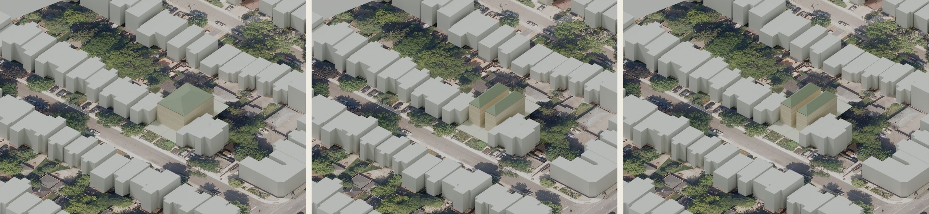 A, B and B6 massing side by side on the City aerial
